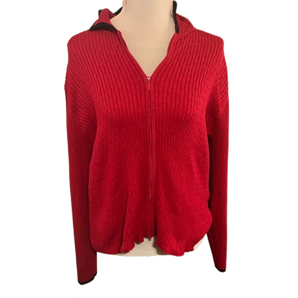 Pendleton Women’s Large Red Zip-Up Cardigan Sweater Textured Knit Luxury - Picture 4 of 13